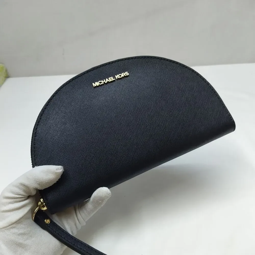 Michael Kors Black Leather Zipper Closure Round Wallet